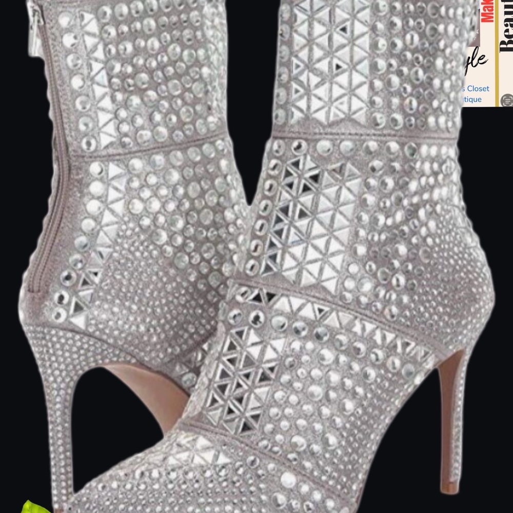 Steve Madden Silver Ankle Boots with Crystal Embellishments